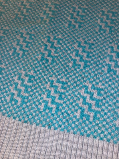 The Northwestern Knitting Company - Vintage Teal and Grey Patterned Fair Isle Sweater - 70% Wool