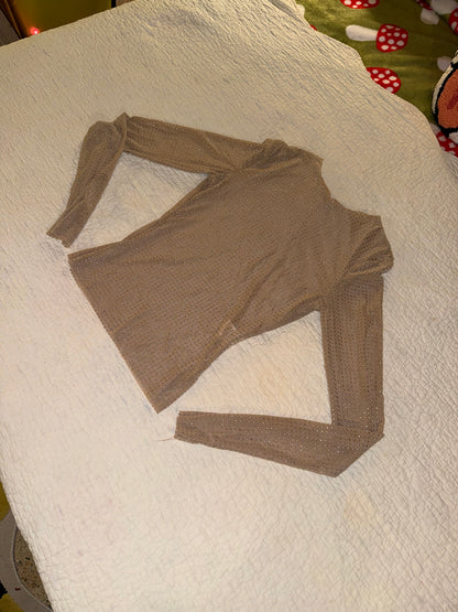 Rhinestone Studded Sheer Beige Mesh Top