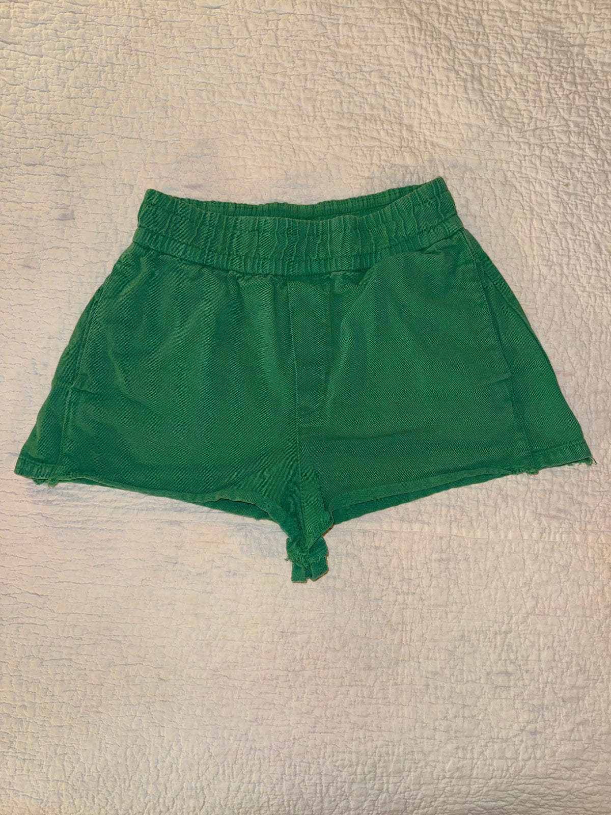Zara - Washed Green Denim High Waist Short Shorts