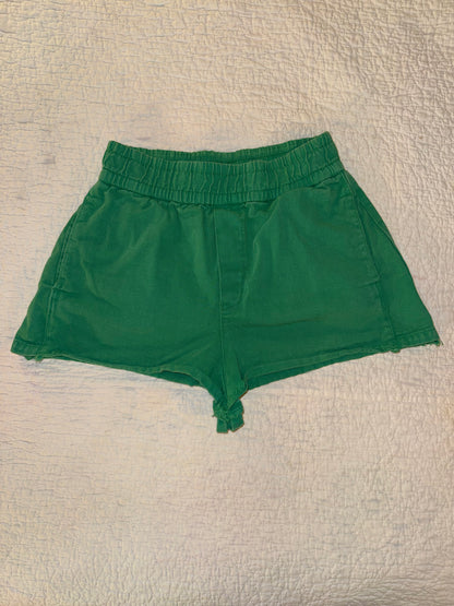 Zara - Washed Green Denim High Waist Short Shorts