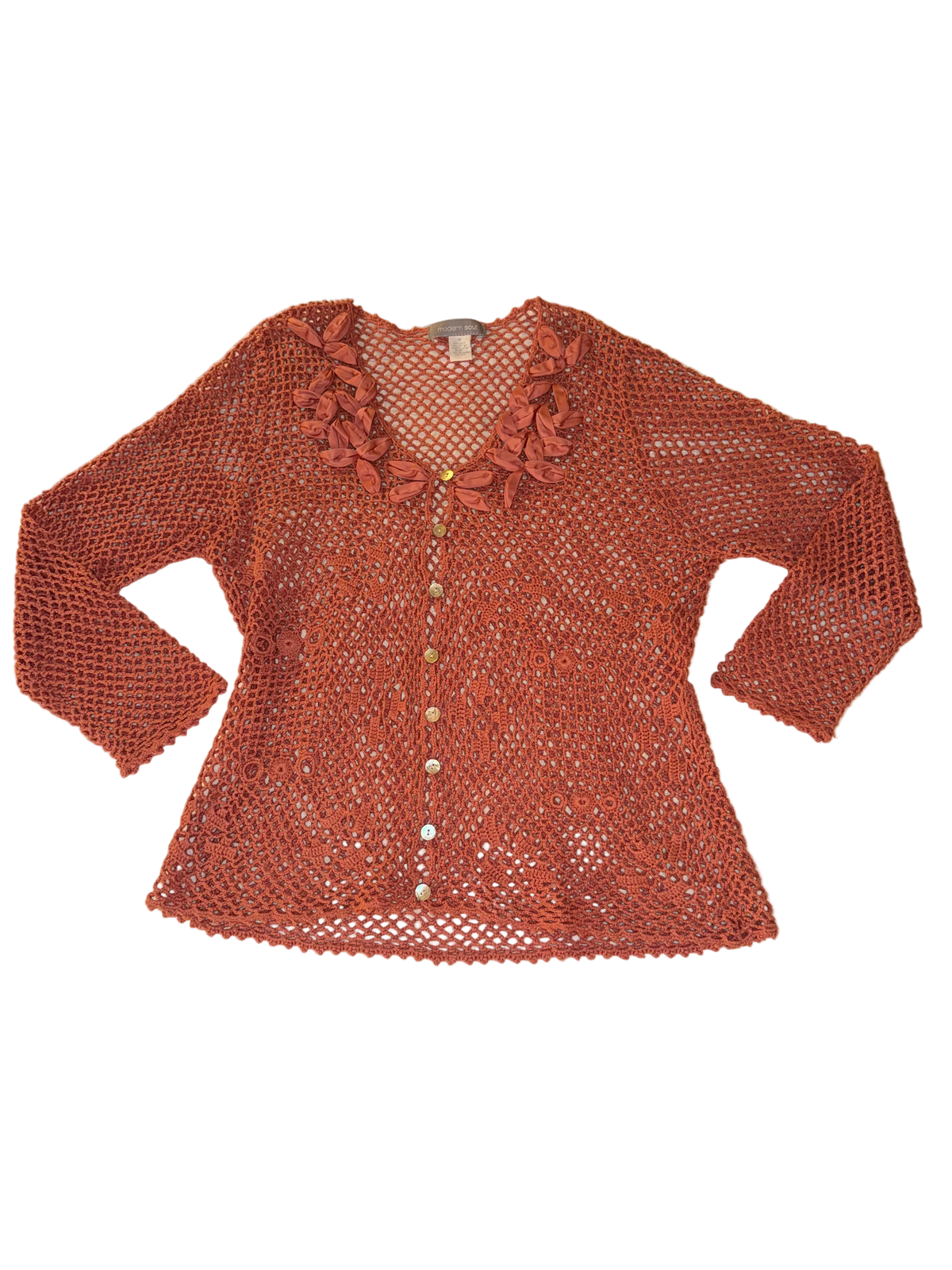 Modern Soul - Coral Ribbon and Crochet Cardigan Sweater