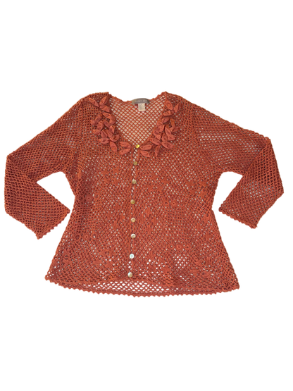 Modern Soul - Coral Ribbon and Crochet Cardigan Sweater