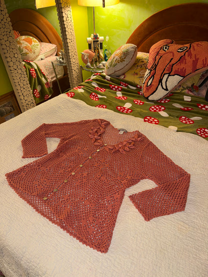 Modern Soul - Coral Ribbon and Crochet Cardigan Sweater