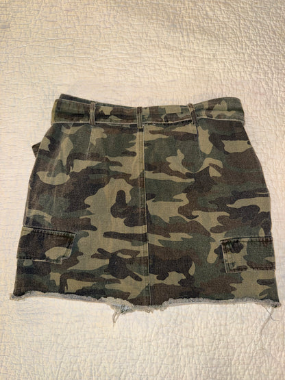 Better Be - Belted Camo Denim Skirt