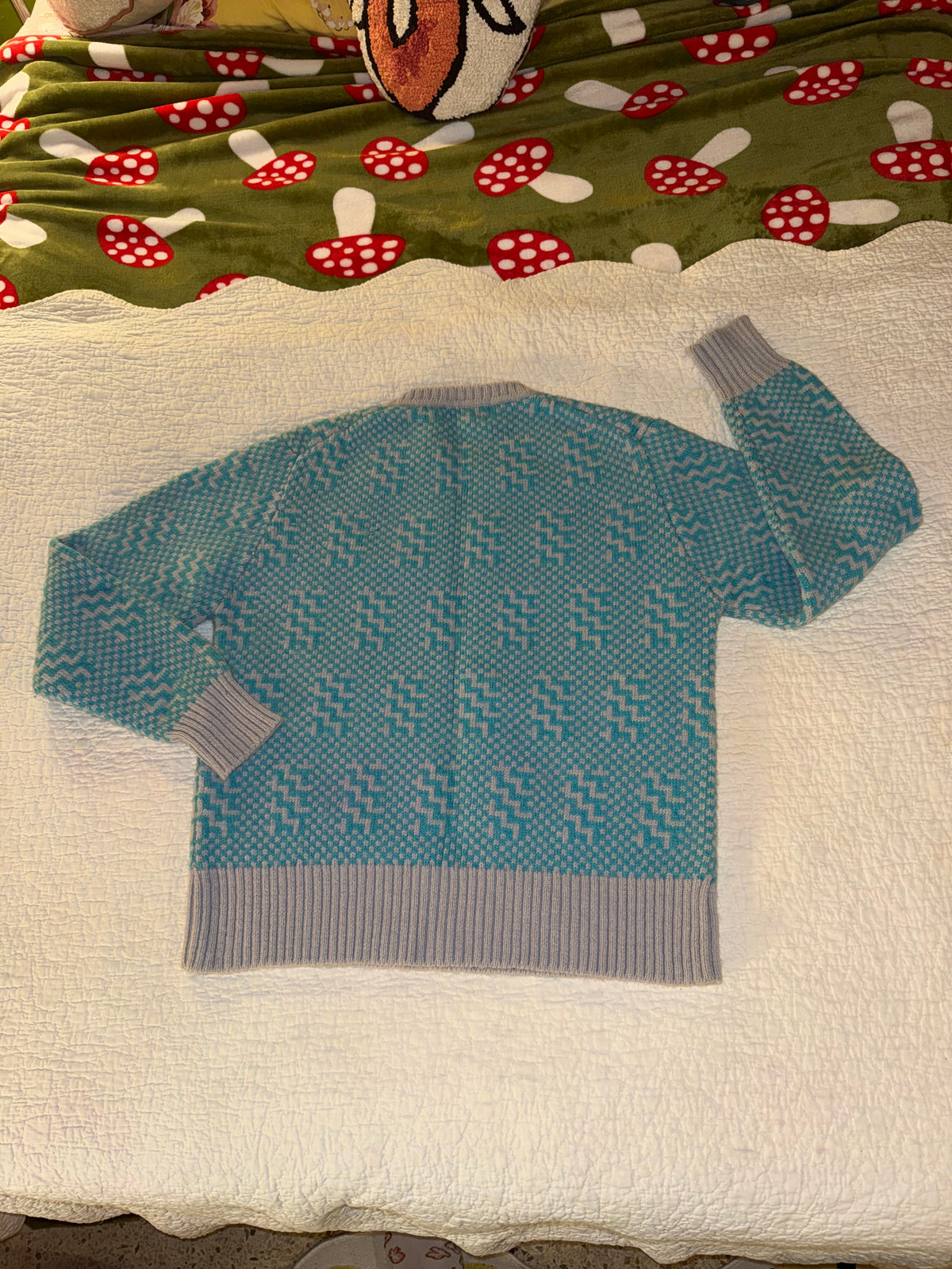 The Northwestern Knitting Company - Vintage Teal and Grey Patterned Fair Isle Sweater - 70% Wool
