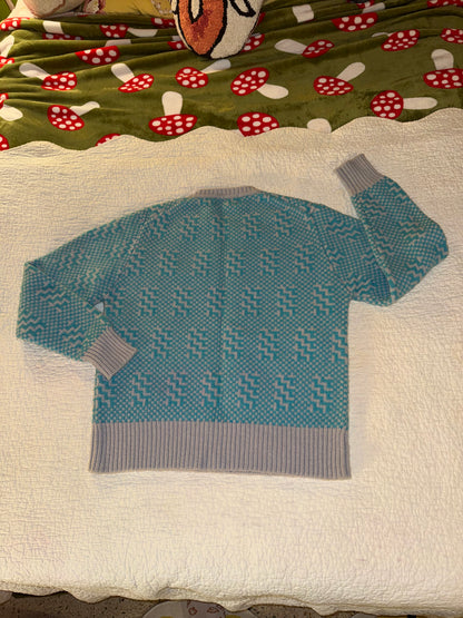 The Northwestern Knitting Company - Vintage Teal and Grey Patterned Fair Isle Sweater - 70% Wool