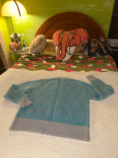 The Northwestern Knitting Company - Vintage Teal and Grey Patterned Fair Isle Sweater - 70% Wool
