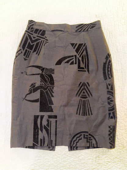 Velvet Art Deco Style Skirt with Geometric Moon Huntress Pattern