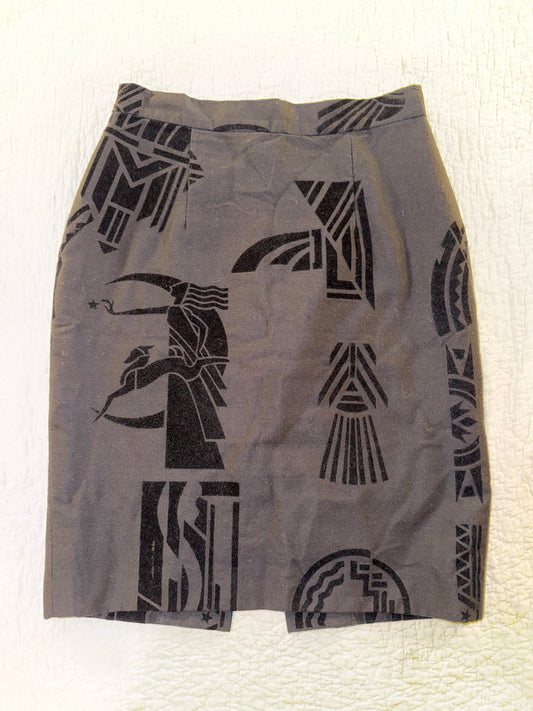 Velvet Art Deco Style Skirt with Geometric Moon Huntress Pattern