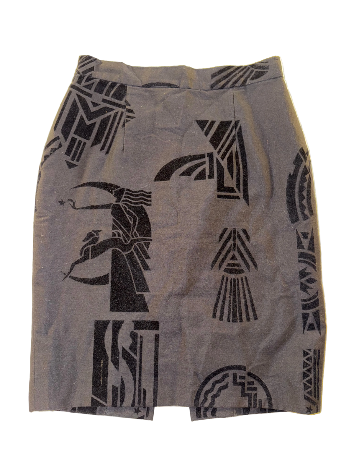 Velvet Art Deco Style Skirt with Geometric Moon Huntress Pattern