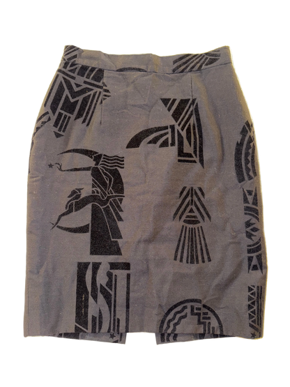 Velvet Art Deco Style Skirt with Geometric Moon Huntress Pattern
