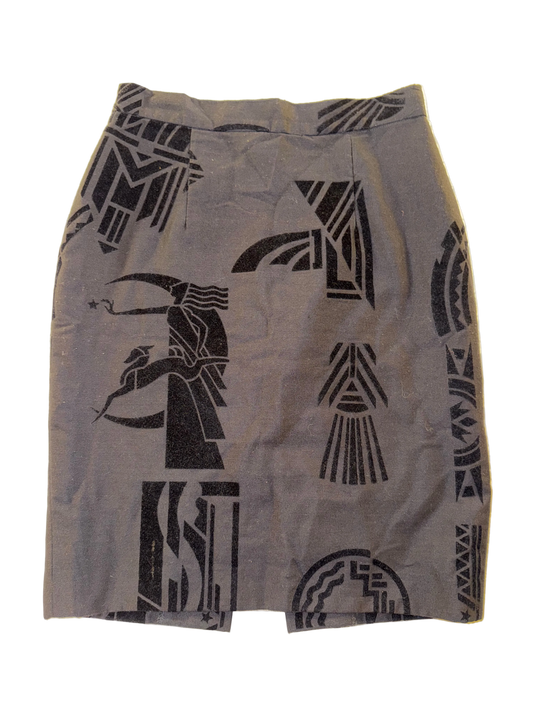 Velvet Art Deco Style Skirt with Geometric Moon Huntress Pattern