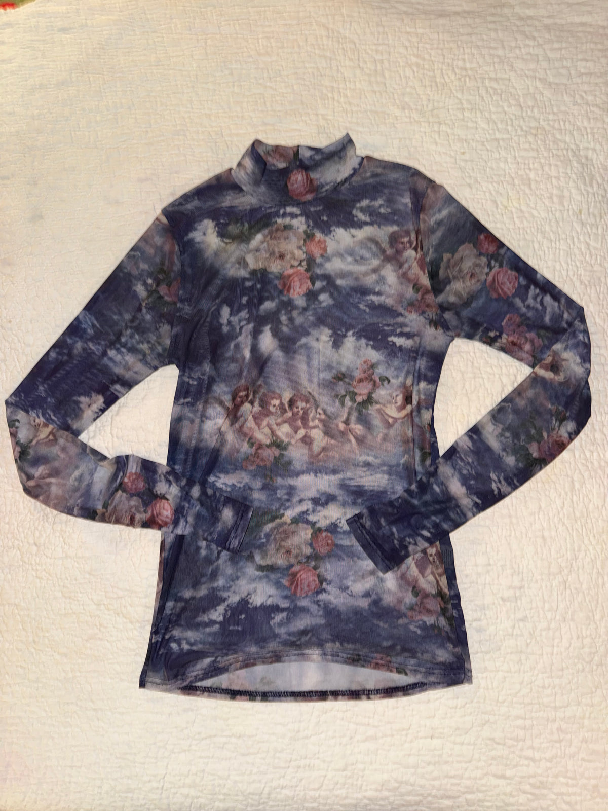 Sweet Lilac - Sheer Mesh Top with Cherubs and Roses