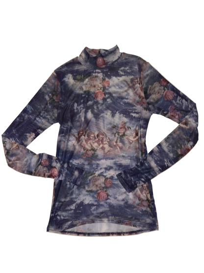 Sweet Lilac - Sheer Mesh Top with Cherubs and Roses