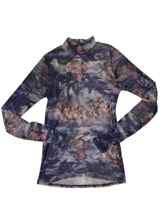 Sweet Lilac - Sheer Mesh Top with Cherubs and Roses