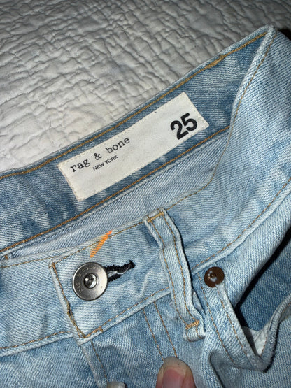 Rag & Bone New York - Denim Custom Painted “Take it Easy” Hippie Jean Shorts with Radiant Sun on Back