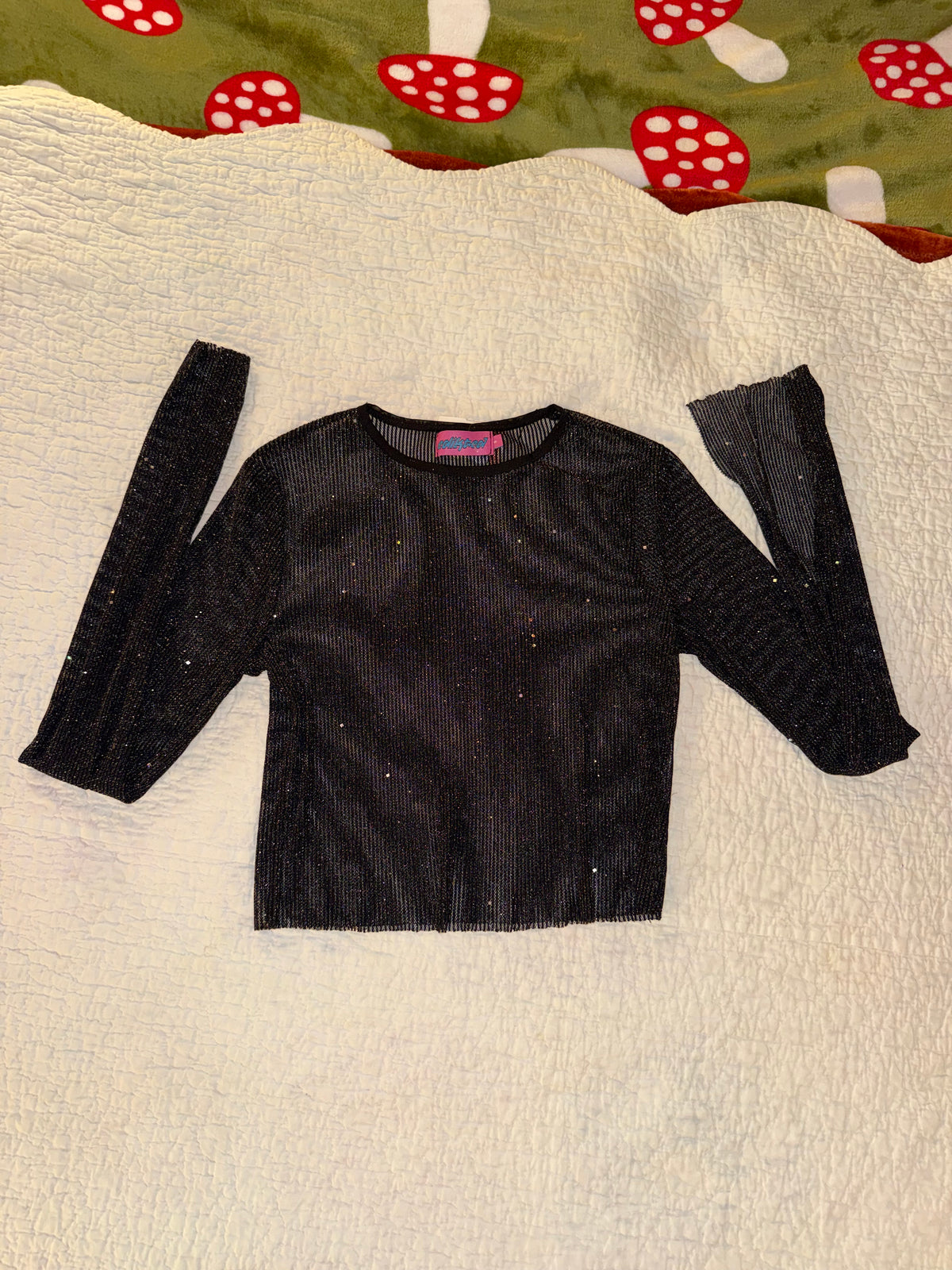 Edikted- Glitter Mesh Black Pinstripe Long Sleeve Top