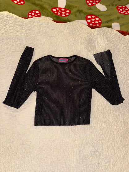 Edikted- Glitter Mesh Black Pinstripe Long Sleeve Top