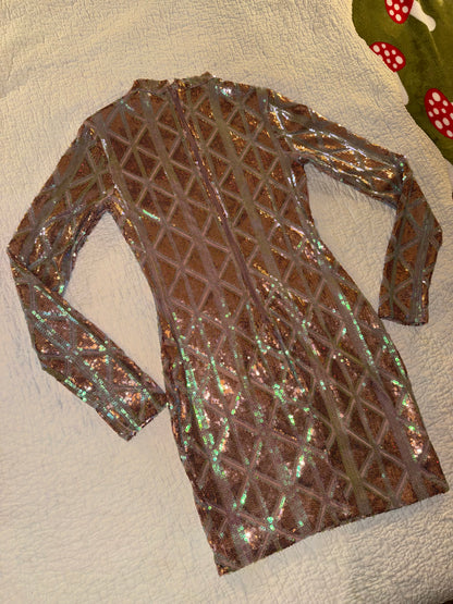 Fashion Nova - Geometric Bronze Color Sequin Club Bodycon Dress