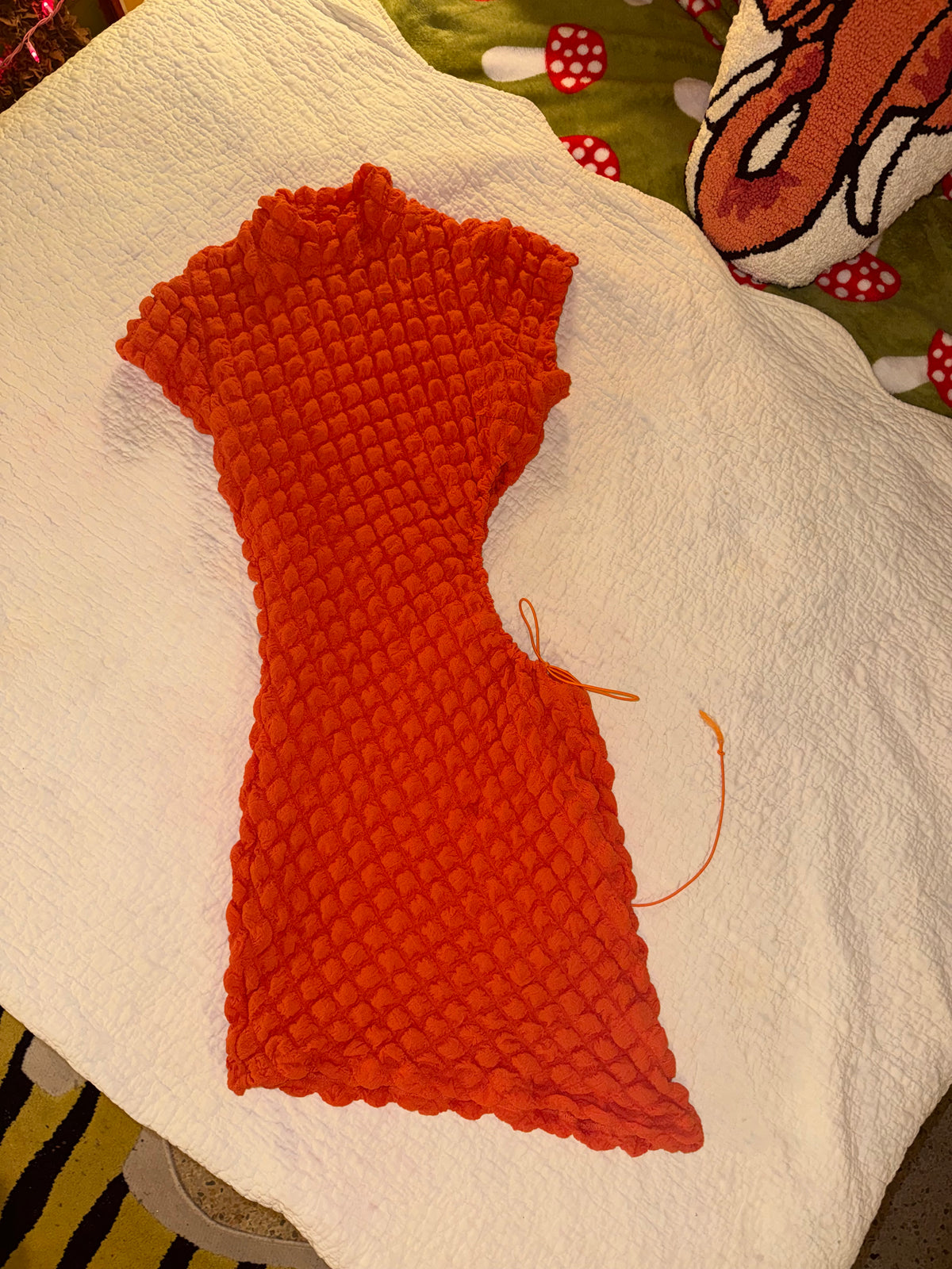 Orange Puffy Minidress with Side Cutout