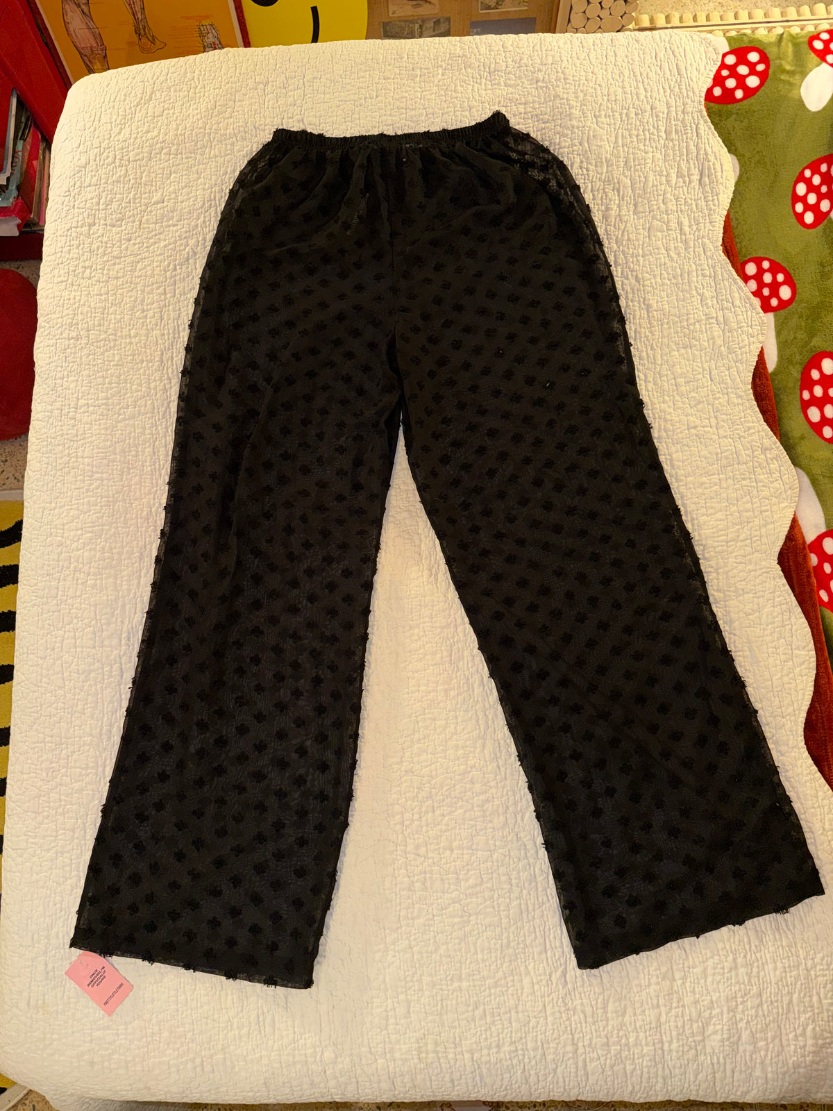 Pretty Little Thing - Black Wide Leg Textured Beach Trousers - Polka Dot Mesh