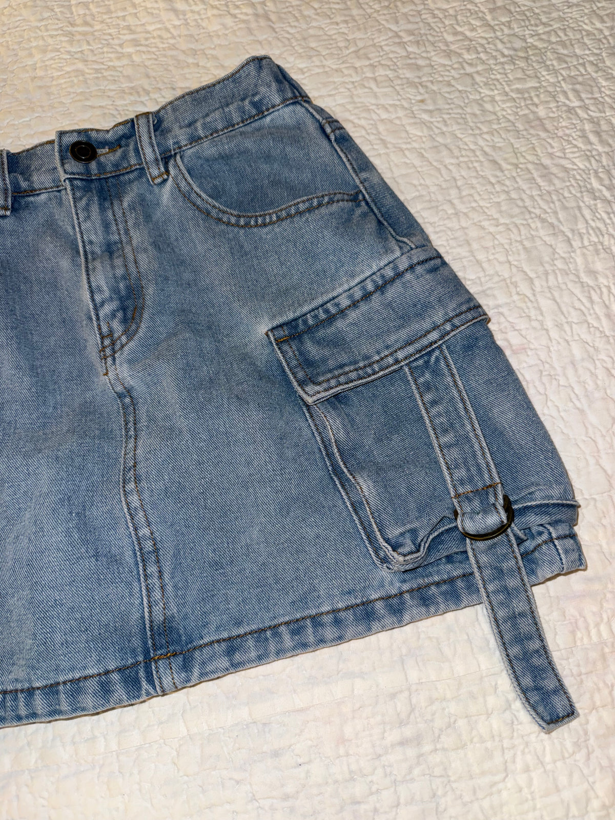 Chelsea & Violet Girls - Unique Denim Cargo Pocket Washed Blue Jean Skirt
