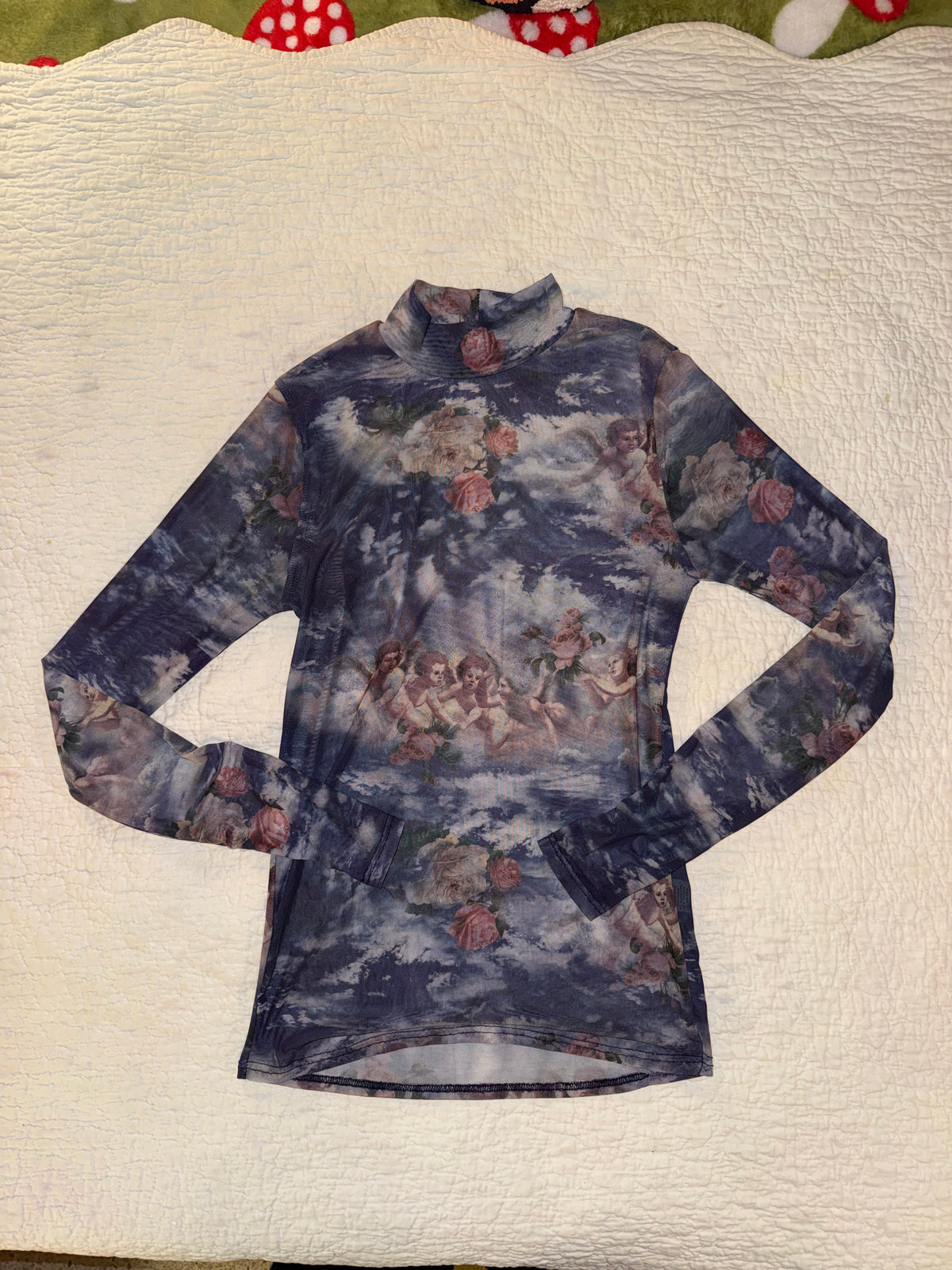 Sweet Lilac - Sheer Mesh Top with Cherubs and Roses
