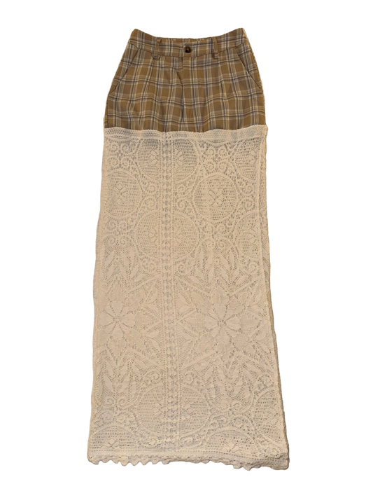 Gitana Vintage Boutique - Plaid Skirt with Long White Lace Train