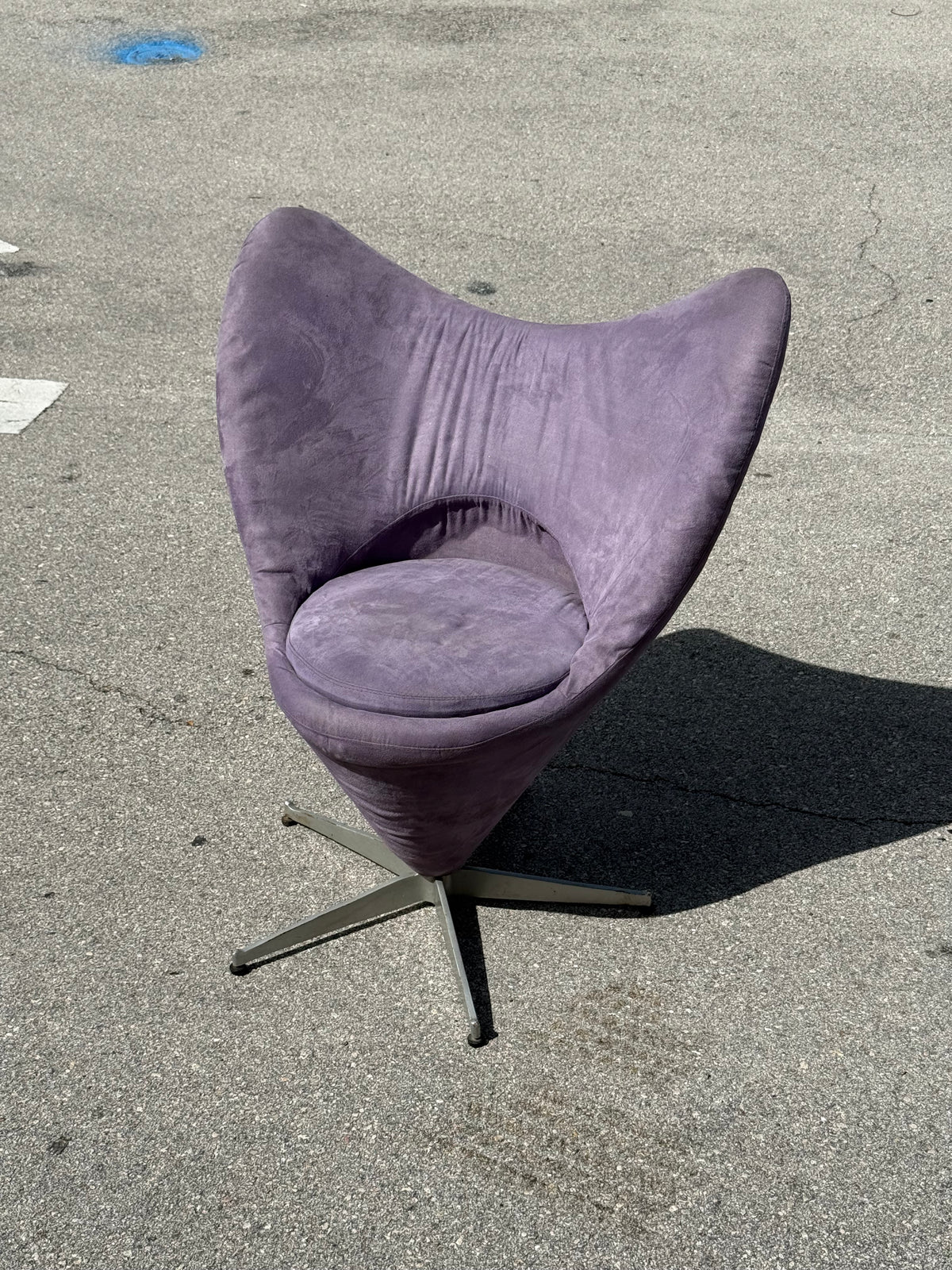 Midcentury Style Purple Velvet Swivel Butterfly Heart Chair