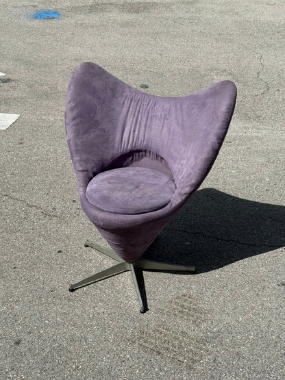 Midcentury Style Purple Velvet Swivel Butterfly Heart Chair