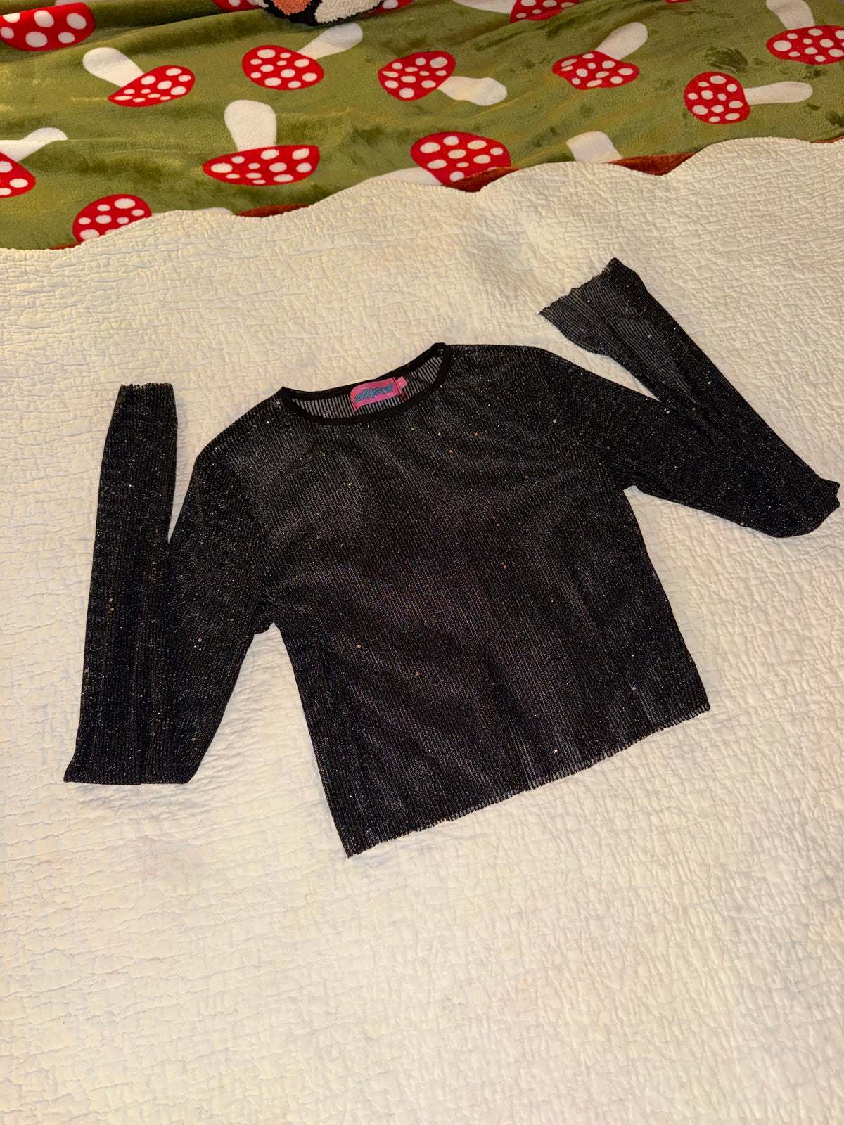 Edikted- Glitter Mesh Black Pinstripe Long Sleeve Top