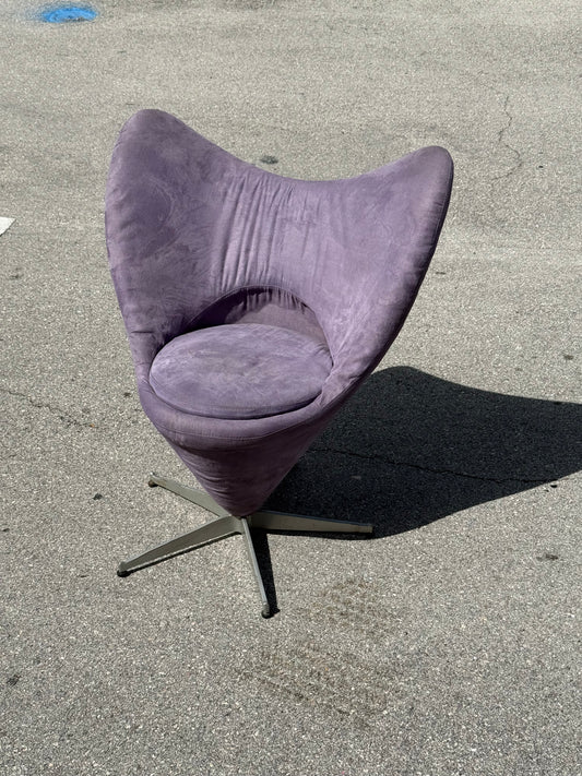 Midcentury Style Purple Velvet Swivel Butterfly Heart Chair