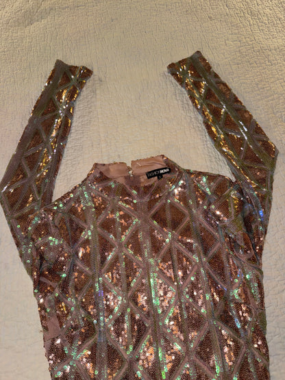 Fashion Nova - Geometric Bronze Color Sequin Club Bodycon Dress