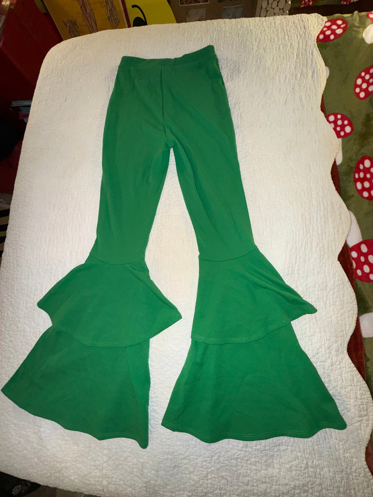 MadRag - Rare Chroma Key Green Screen ‘70s Style Double Flare Bottom Pants