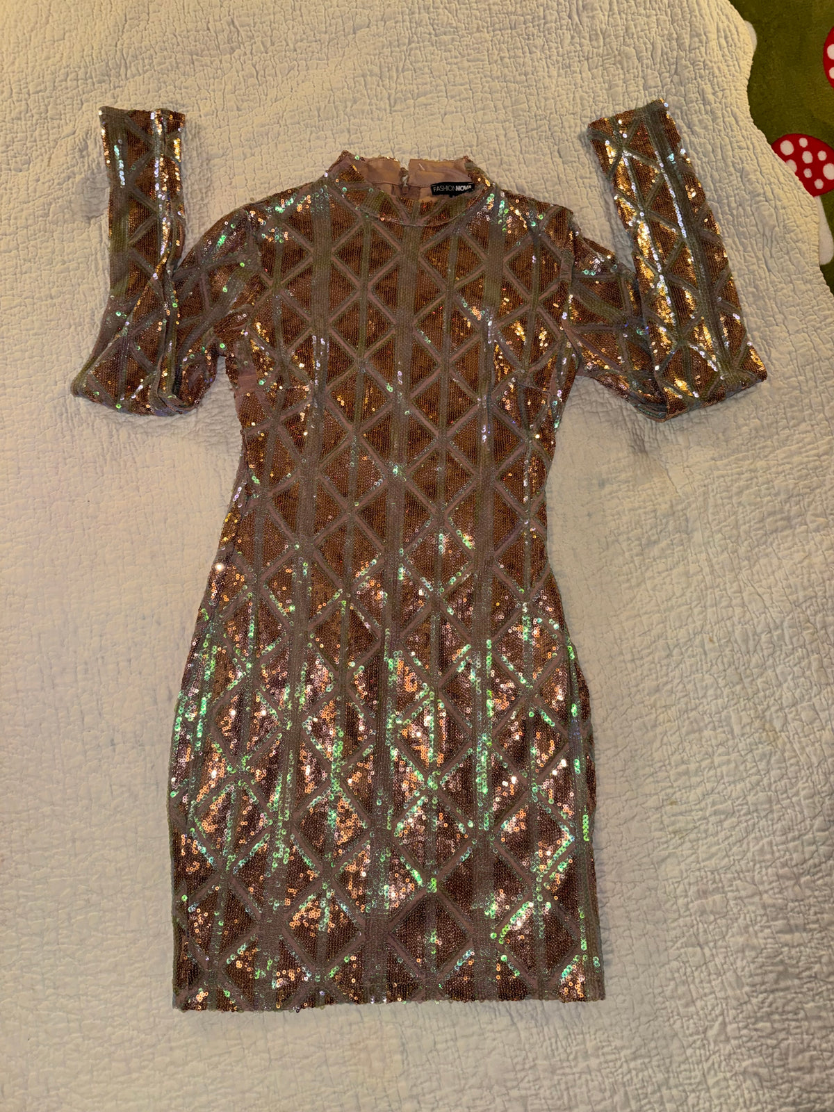 Fashion Nova - Geometric Bronze Color Sequin Club Bodycon Dress