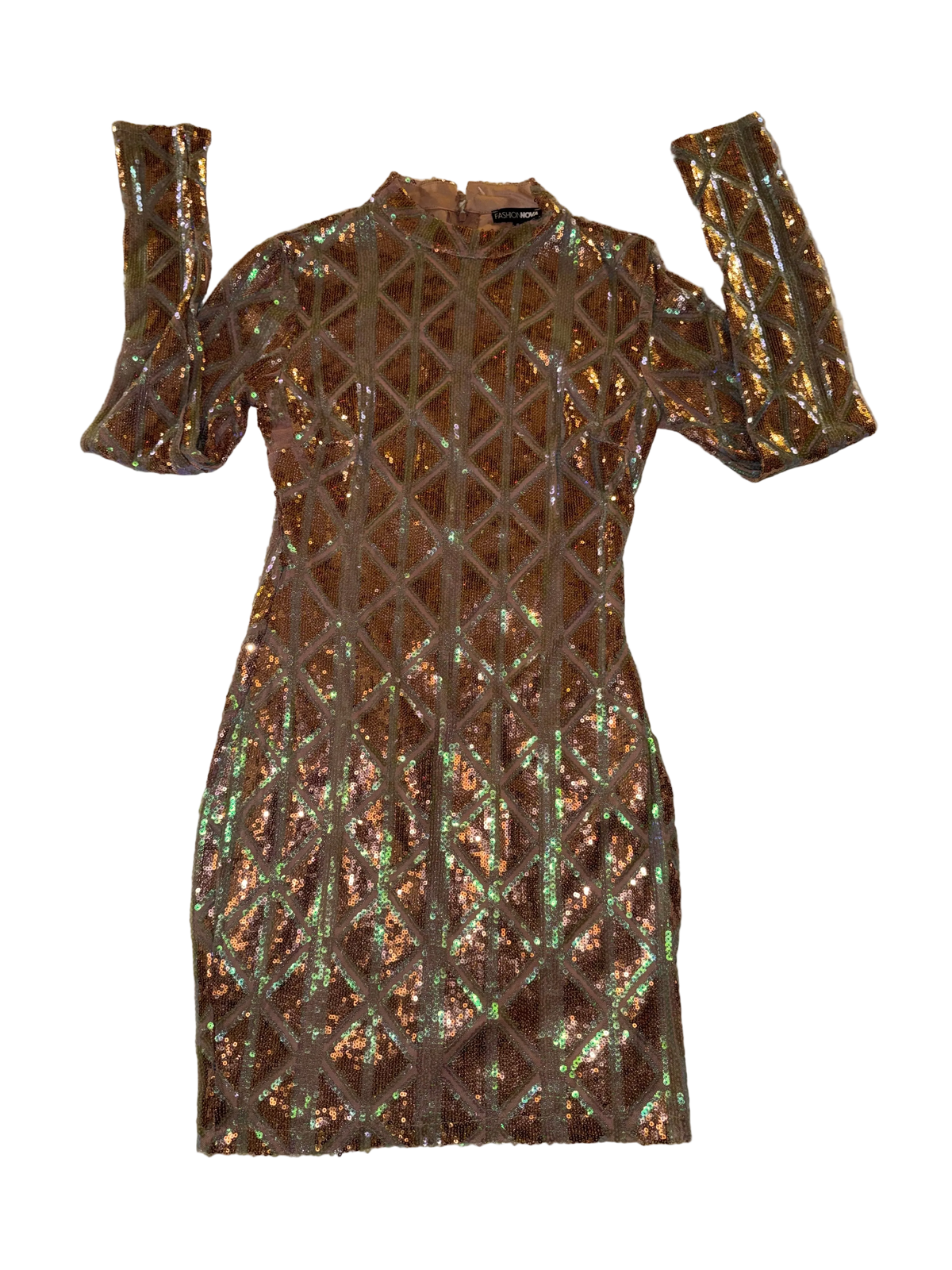 Fashion Nova - Geometric Bronze Color Sequin Club Bodycon Dress