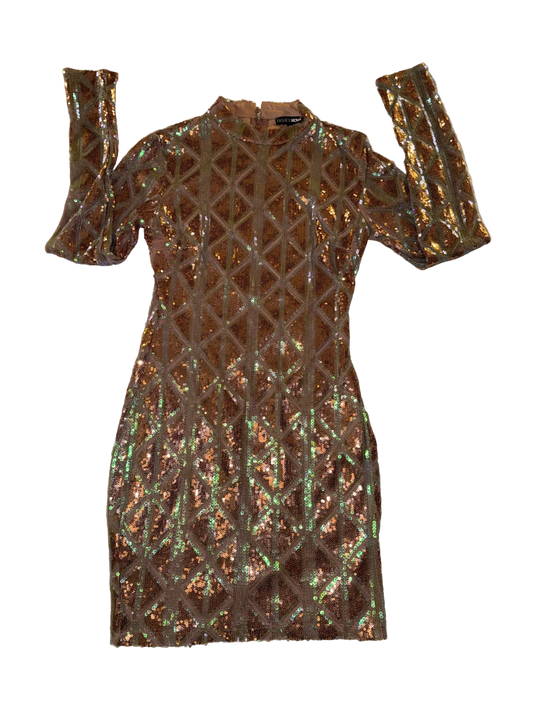 Fashion Nova - Geometric Bronze Color Sequin Club Bodycon Dress