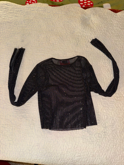 Edikted- Glitter Mesh Black Pinstripe Long Sleeve Top
