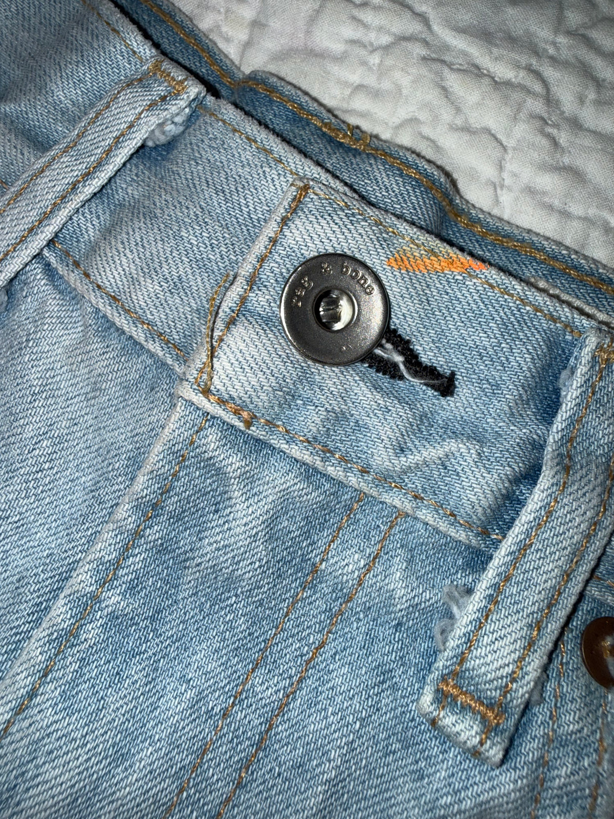 Rag & Bone New York - Denim Custom Painted “Take it Easy” Hippie Jean Shorts with Radiant Sun on Back