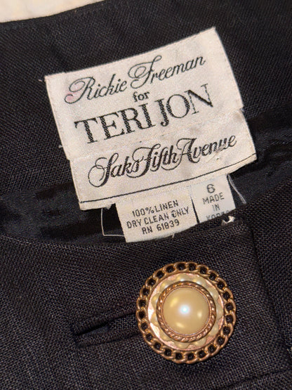 Rickie Freeman for Teri Jon - Black and White Patchwork Evening Jacket - 100% Linen - Saks Fifth Avenue
