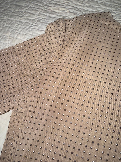 Rhinestone Studded Sheer Beige Mesh Top