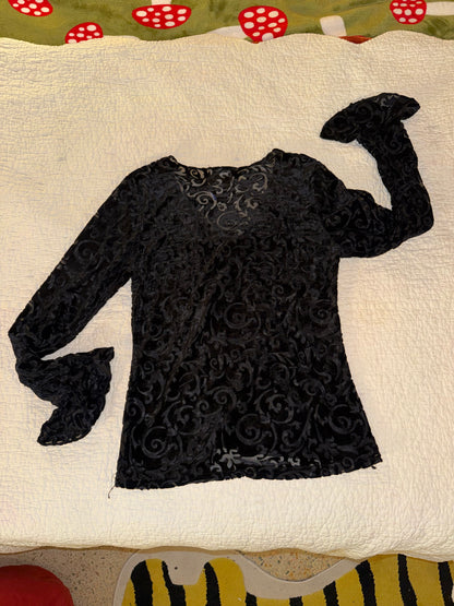 In Charge - Velvet Mesh Top with Botanical Pattern