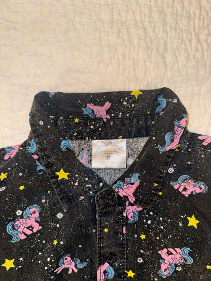 My Little Pony - Black Button Up Shirt with Pink and Blue Ponies