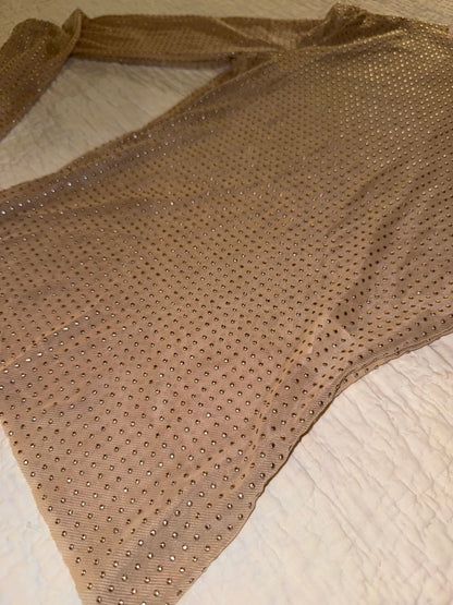 Rhinestone Studded Sheer Beige Mesh Top
