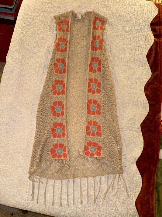 Oh MG! - Juniors 70’s Style Orange Flower Power Knit Vest