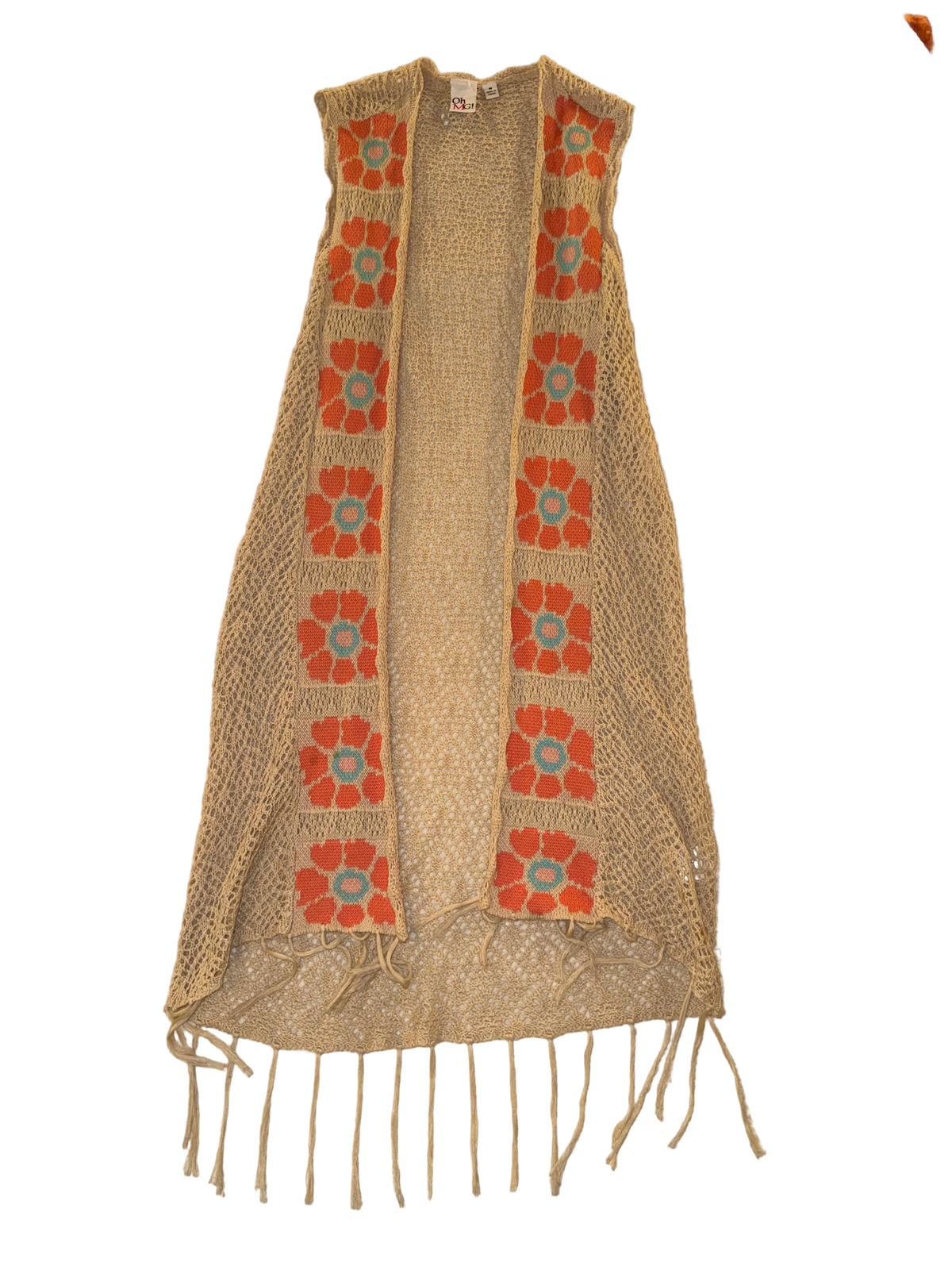 Oh MG! - Juniors 70’s Style Orange Flower Power Knit Vest
