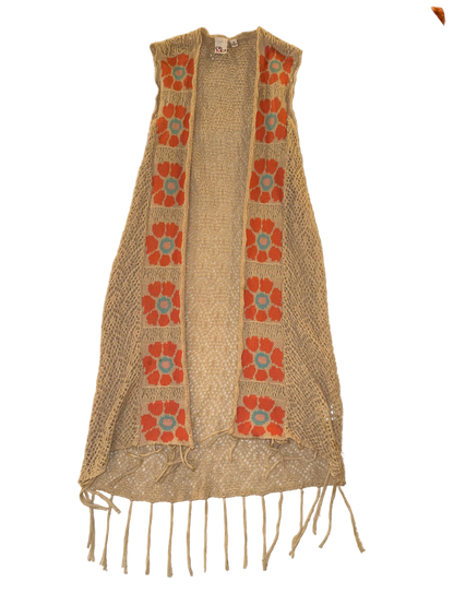 Oh MG! - Juniors 70’s Style Orange Flower Power Knit Vest