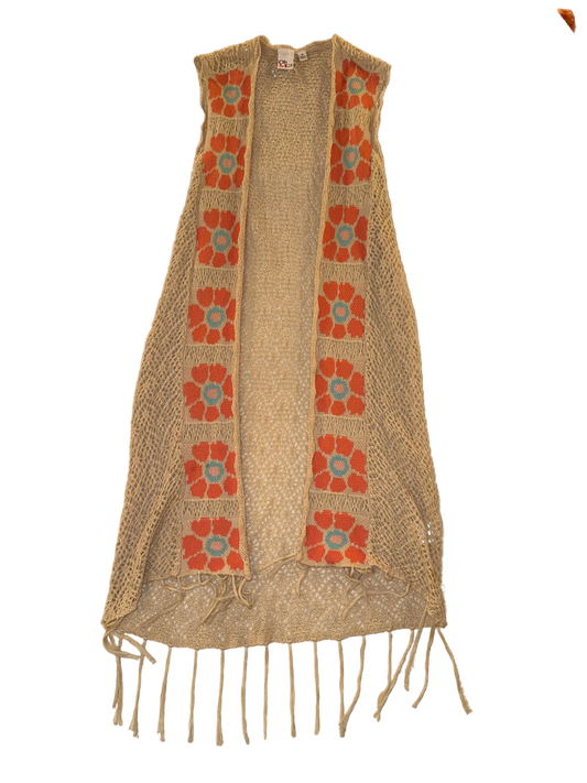 Oh MG! - Juniors 70’s Style Orange Flower Power Knit Vest