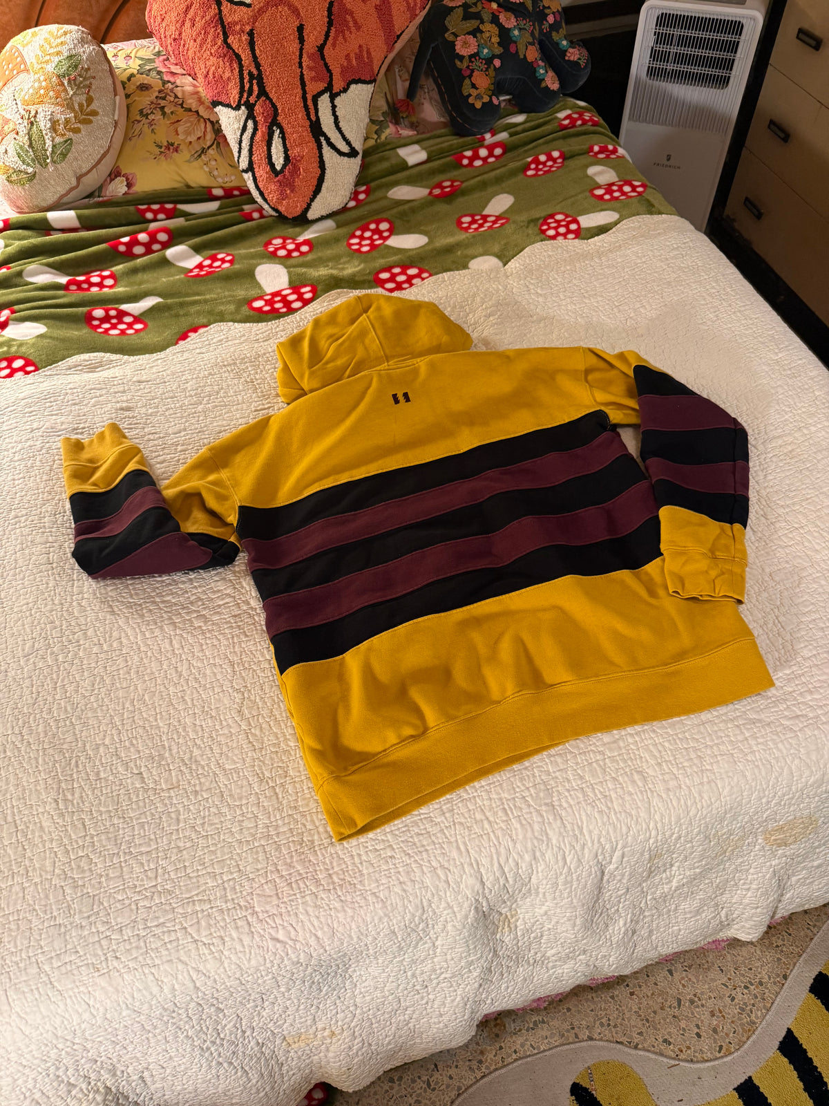 The Hundreds - Yellow Striped Embroidered Sweatshirt Hoodie with Burgundy and Brown Stripes