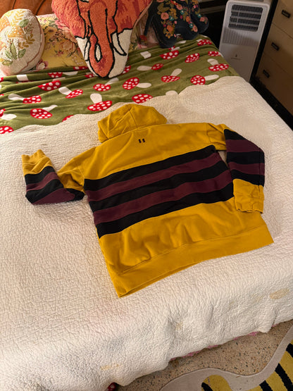 The Hundreds - Yellow Striped Embroidered Sweatshirt Hoodie with Burgundy and Brown Stripes